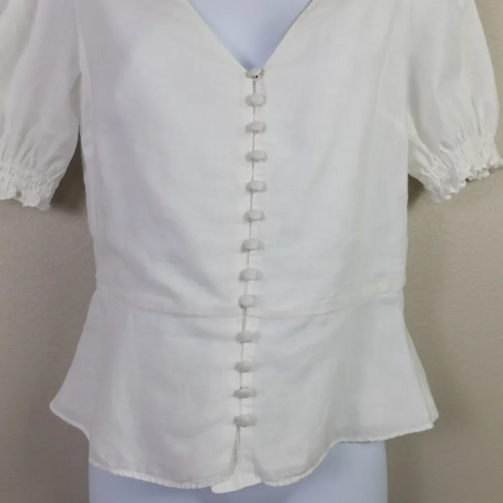 Banana Republic White Linen Cotton Peplum Top Size XS